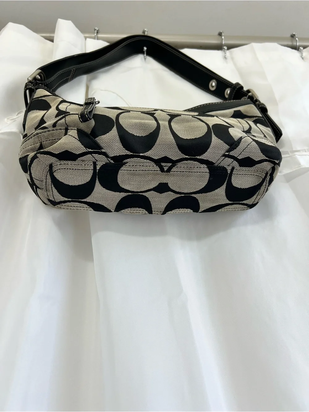 Vintage Y2K Coach F13080 Signature C Jacquard Black Shoulder Bag